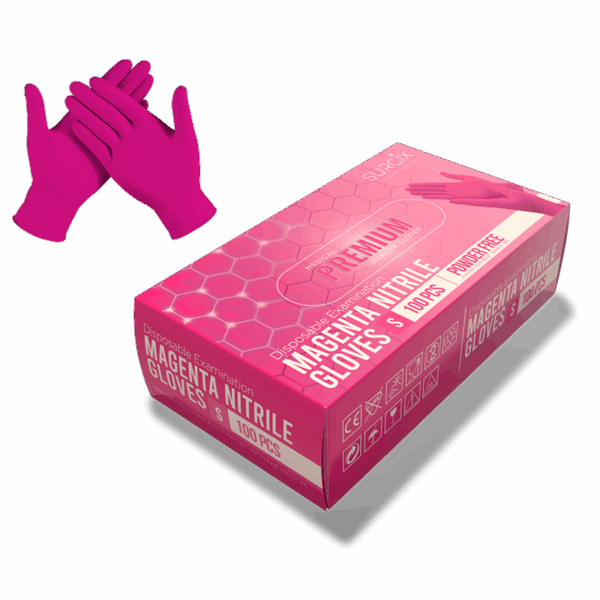 <b>Pink (Magenta) Nitrile Gloves:</b> <br> Box R180 (1 Box), <br> Case R1800 (10 Boxes)