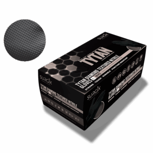 <b>Black Tytan Diamond Textured Nitrile Gloves:</b> Box R230 (1 Box), <br> Case R2100 (10 Boxes)