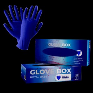Disposable dark blue gloves and glove box