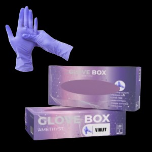 Disposable violet gloves and glove box