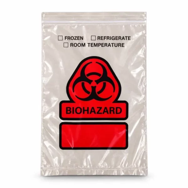 Biohazard specimen ziplock bag 152 × 229 mm, red print, pack of 100